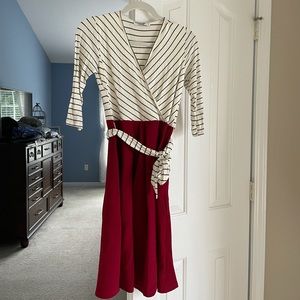 Expected Maternity red and cream dress size S